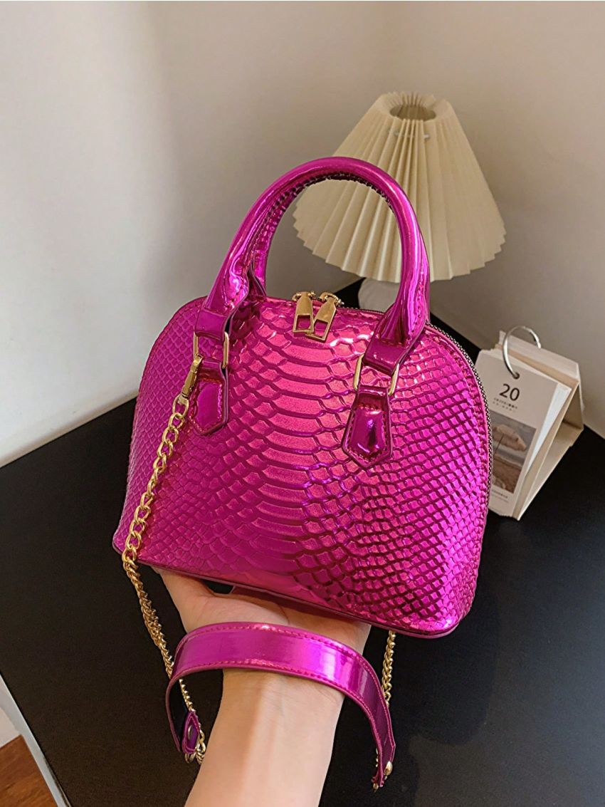 Mini Dome Bag Snakeskin Embossed Metallic PU Funky