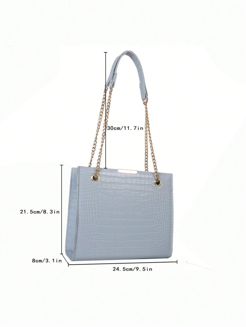 Crocodile Embossed Square Bag PU Eyelet Detail