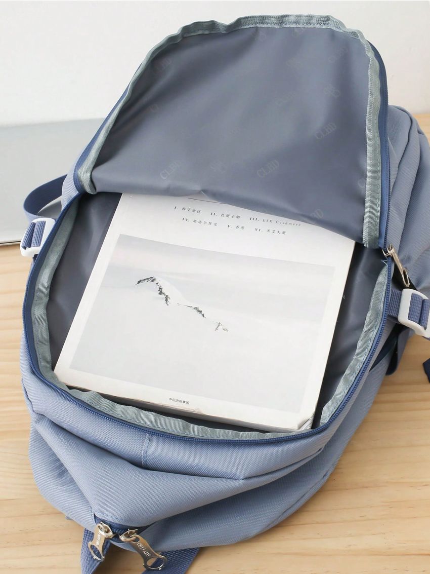 5pcs Bag Set Classic Backpack Shoulder Crossbody Clutch Bag Pencil Case Letter Patch Decor Nylon