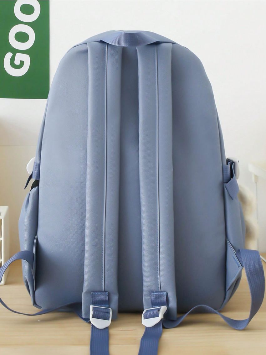 5pcs Bag Set Classic Backpack Shoulder Crossbody Clutch Bag Pencil Case Letter Patch Decor Nylon