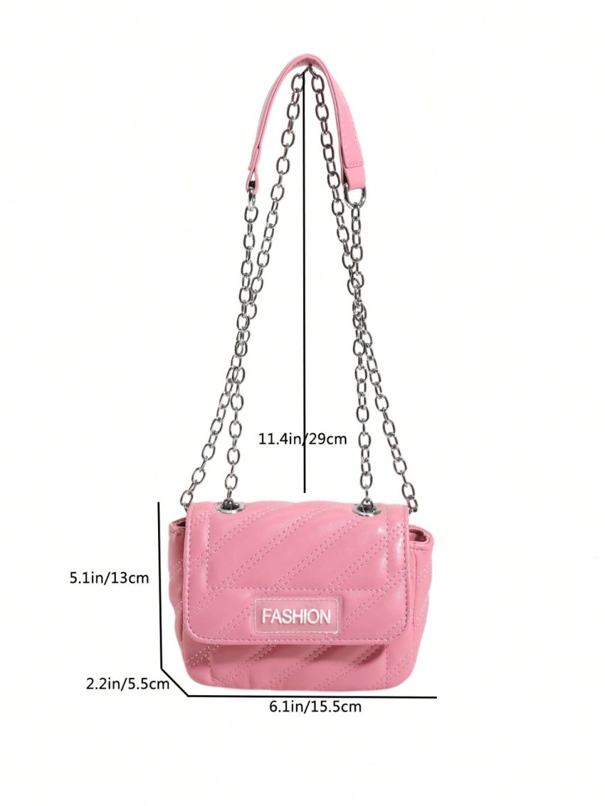 Mini Square Bag Quilted Letter Patch Detail Flap PU