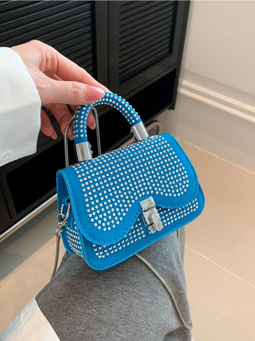 Mini Studded Decor Twist Lock Flap Square Bag