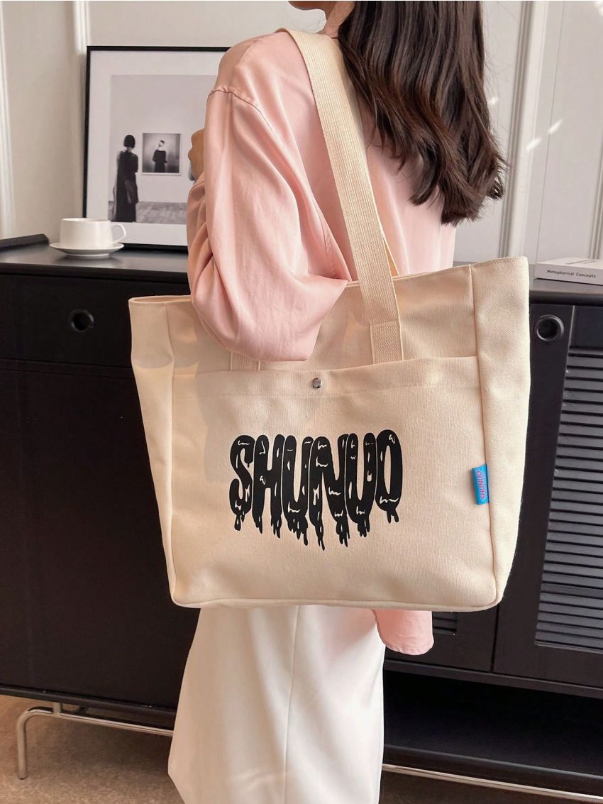 Large Capacity Shopper Bag Letter Graphic Casual