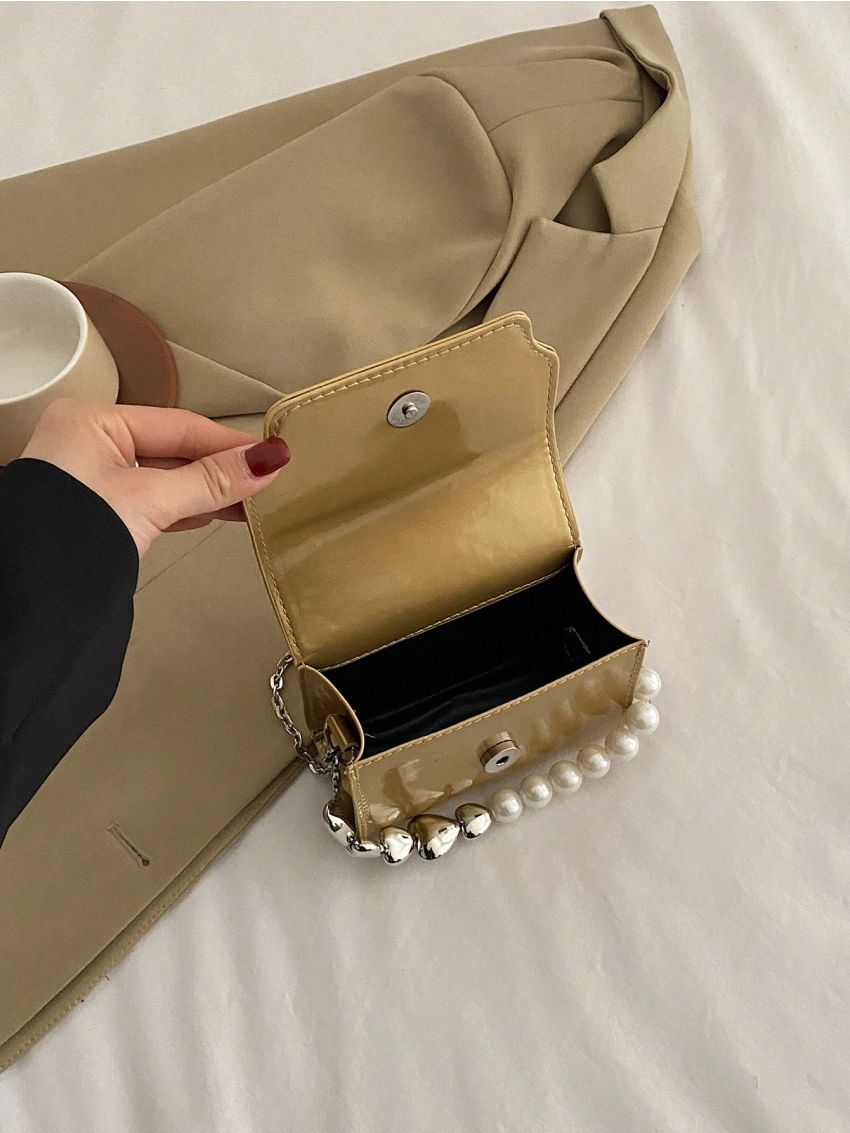 Mini Funky Square Bag Faux Pearl Decor Chain Strap