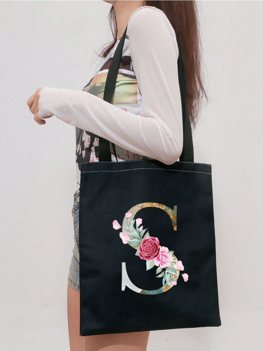 Letter & Flower Graphic Shopper Bag