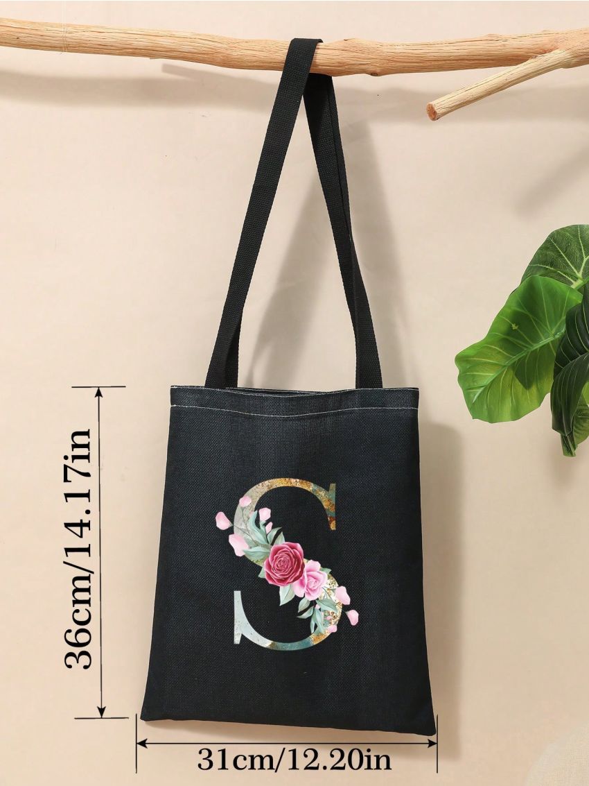 Letter & Flower Graphic Shopper Bag