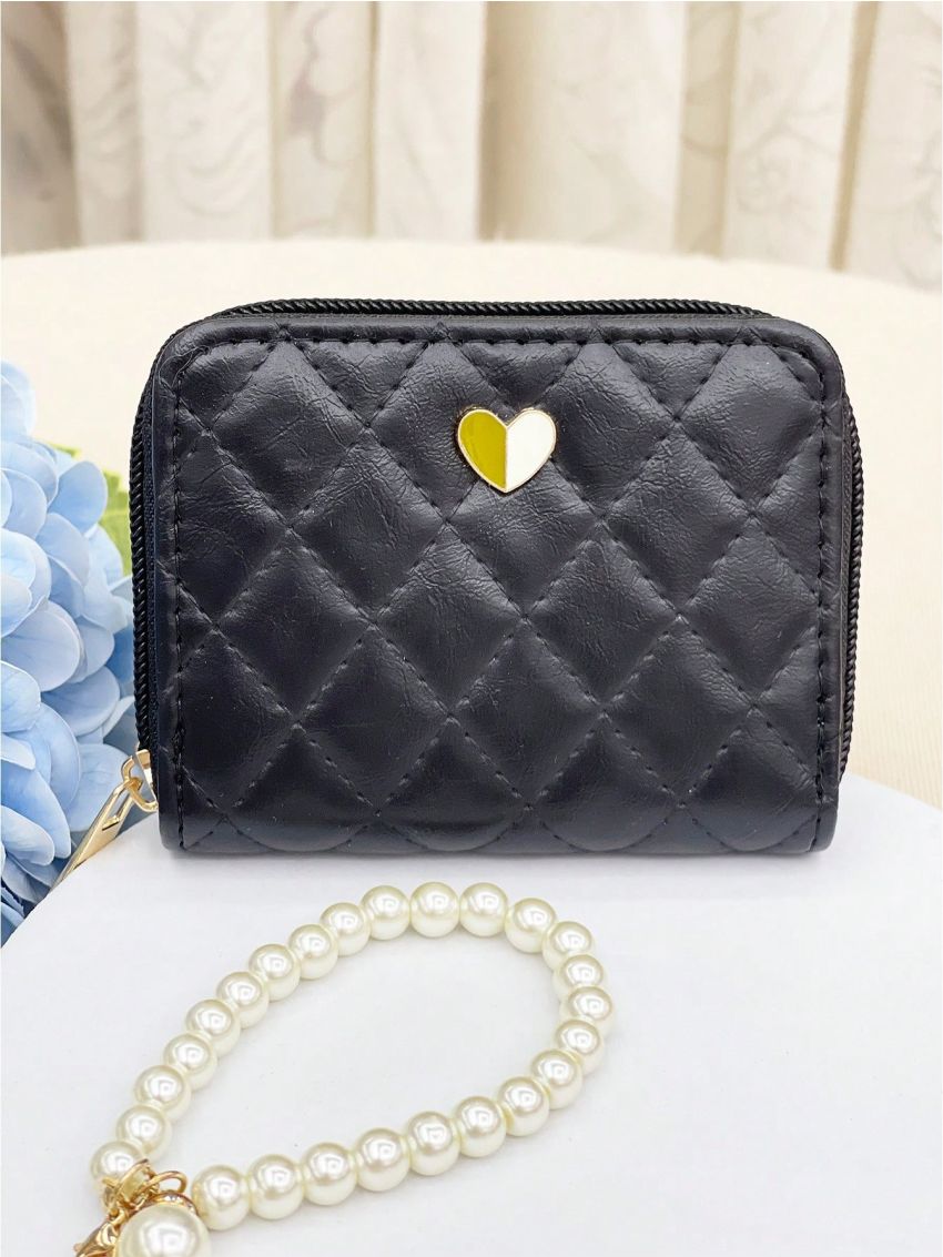 Quilted Pattern Card Holder Heart Decor With Zipper