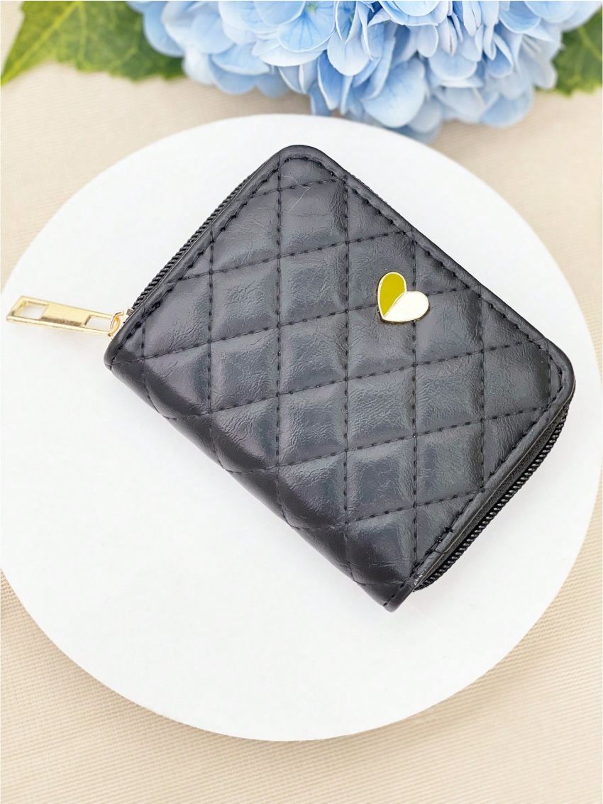 Quilted Pattern Card Holder Heart Decor With Zipper