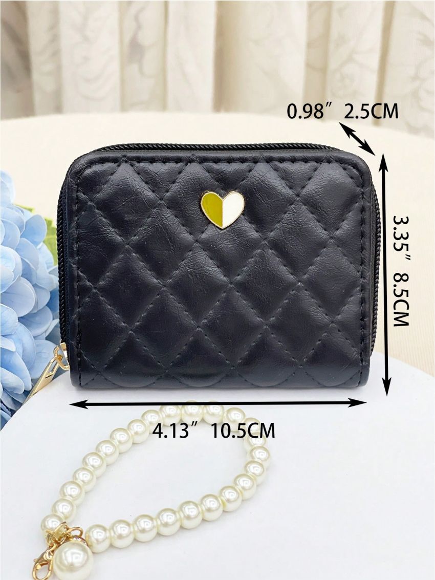 Quilted Pattern Card Holder Heart Decor With Zipper