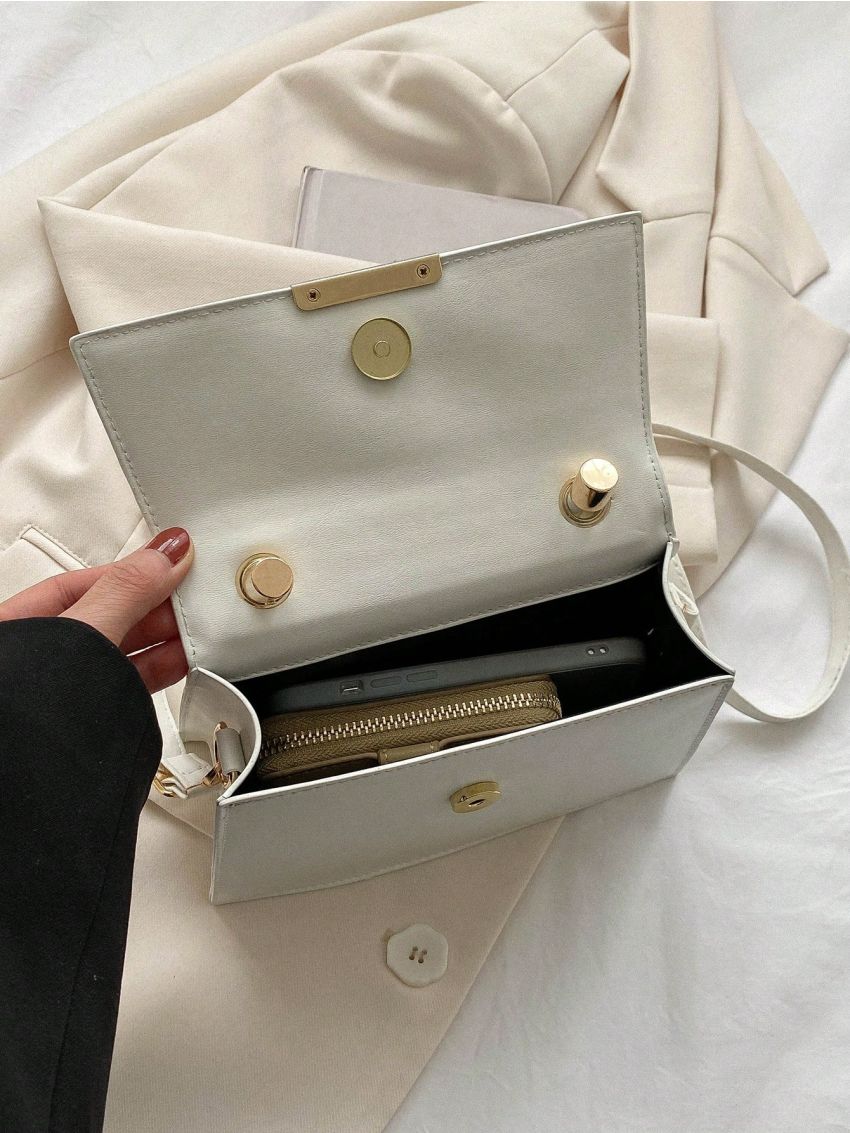 Minimalist Square Bag Small Flap Top Handle Elegant