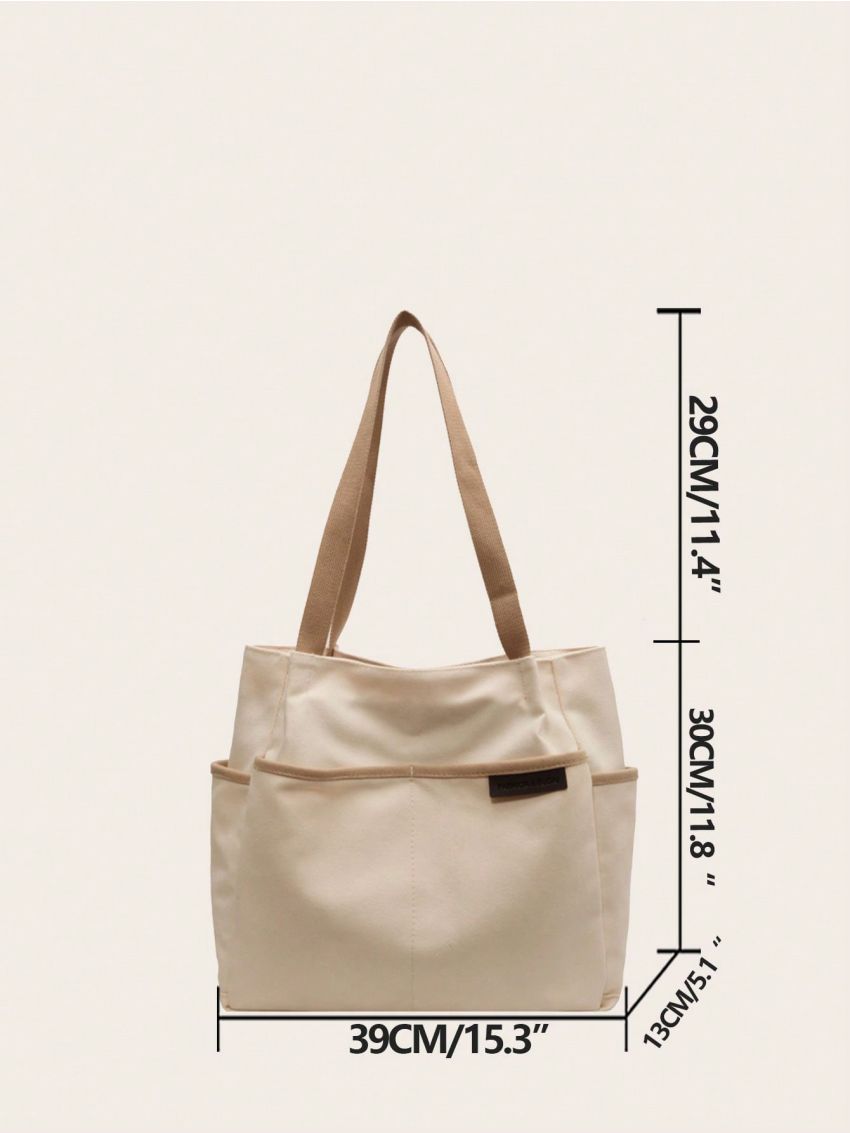 Women Tote Bag Aesthetic Solid Color Students Casual Handbag Shoulder Bag Large Capacity Oxford