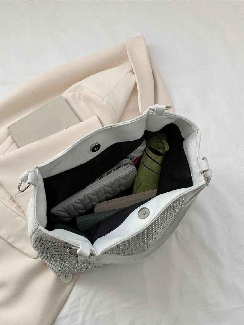 Small Shoulder Tote Bag Studded Decor Letter Patch Decor