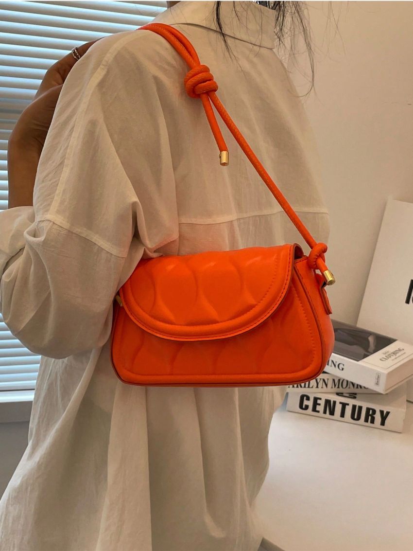 Small Flap Square Bag Embossed Detail Neon Orange Funky