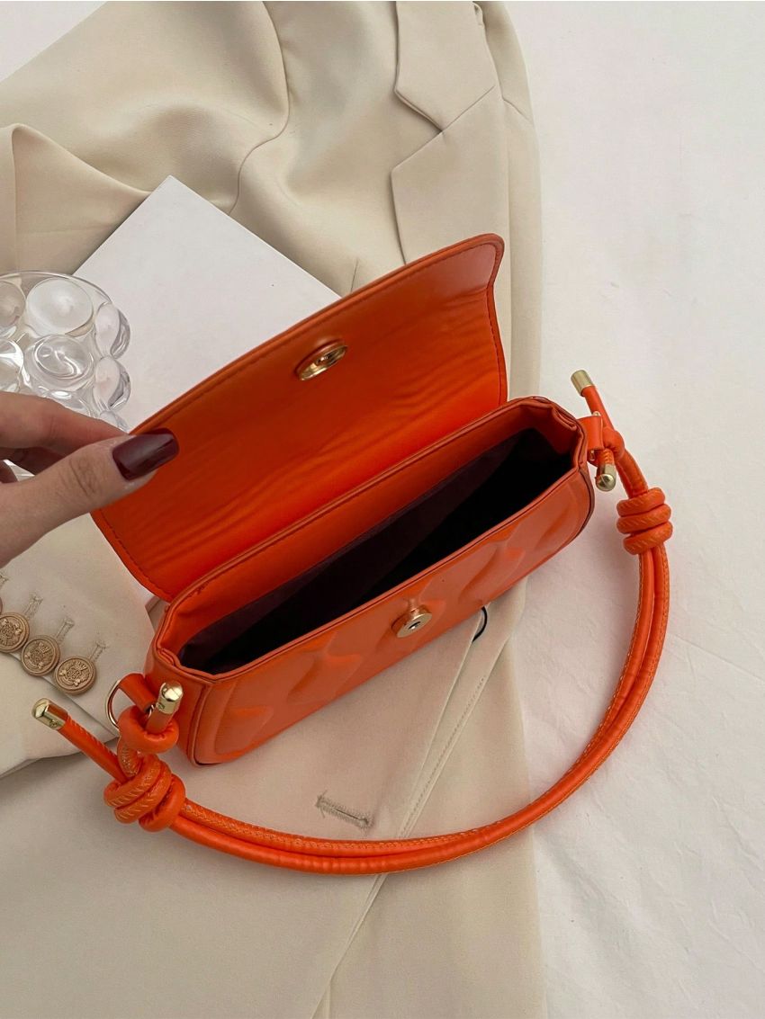 Small Flap Square Bag Embossed Detail Neon Orange Funky