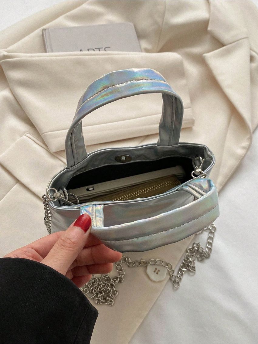 Mini Holographic Square Bag Double Handle Funky