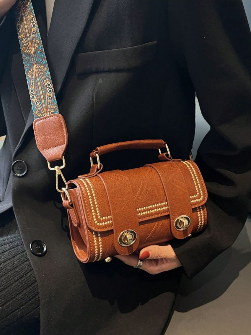 Mini Stitch Detail Flap Wide Shoulder Strap Handbag