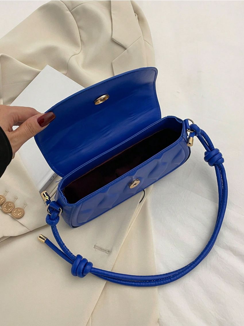 Geometric Pattern Baguette Bag Small Flap Blue