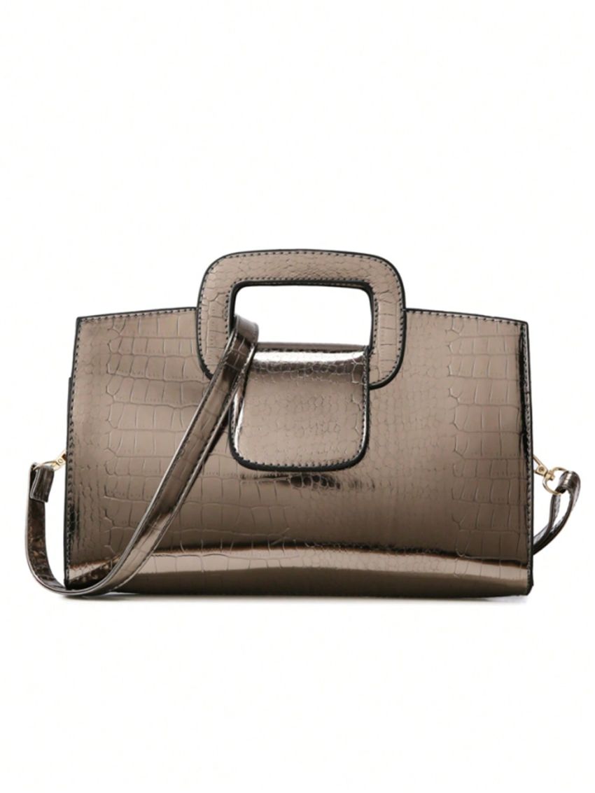 Crocodile Embossed Square Bag Medium Metallic Funky