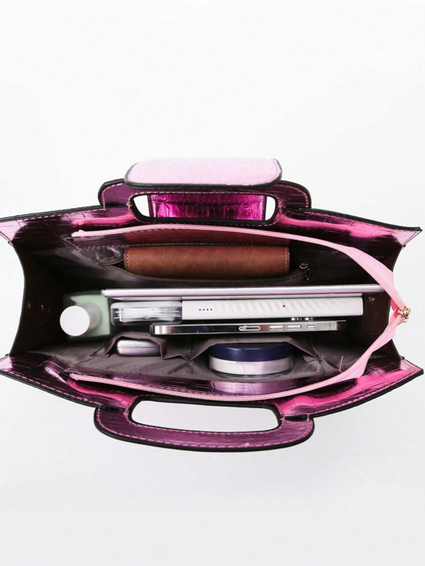 Crocodile Embossed Square Bag Pink Metallic Funky