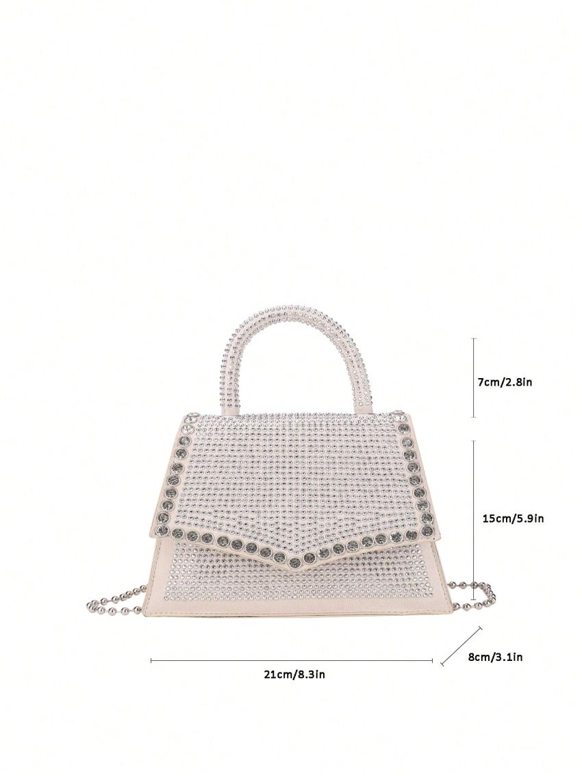 Studded & Rhinestone Decor Square Bag Top Handle Beige
