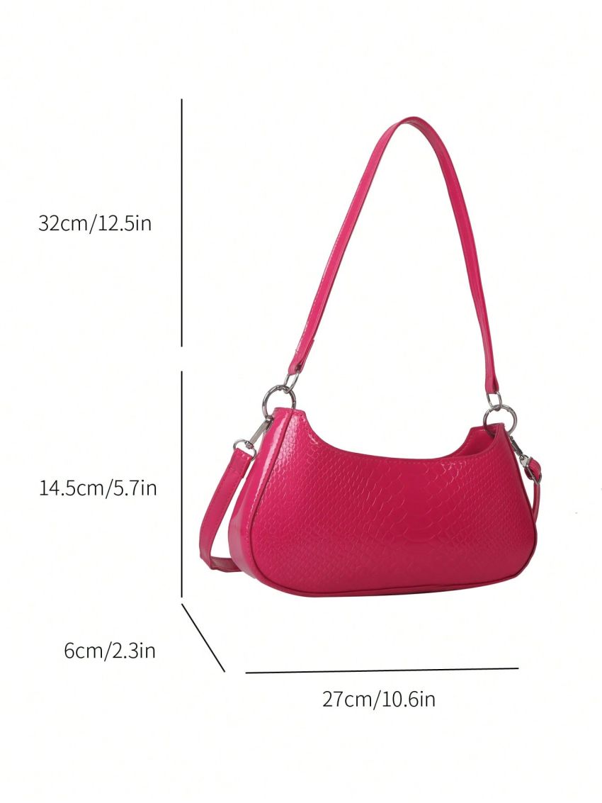 Medium Baguette Bag Crocodile Embossed Zipper Double Handle