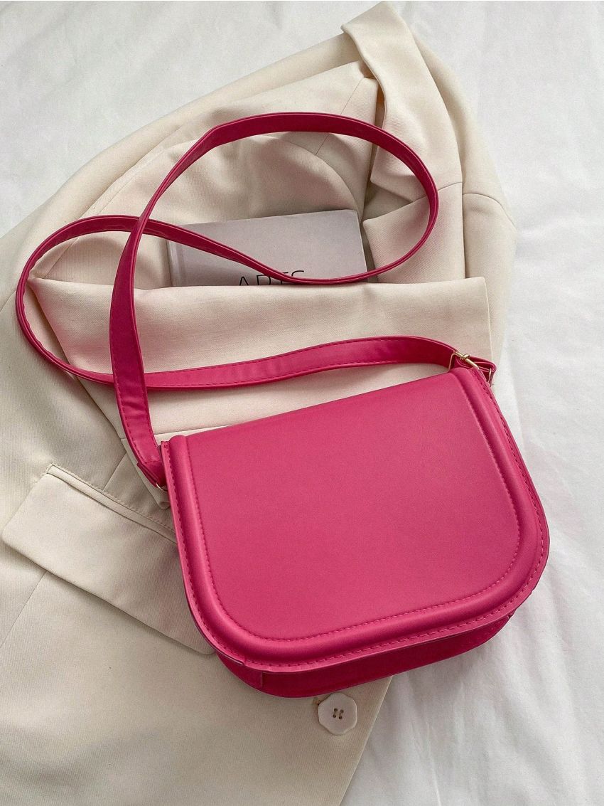 PU Saddle Bag Solid Color Flap Adjustable Strap