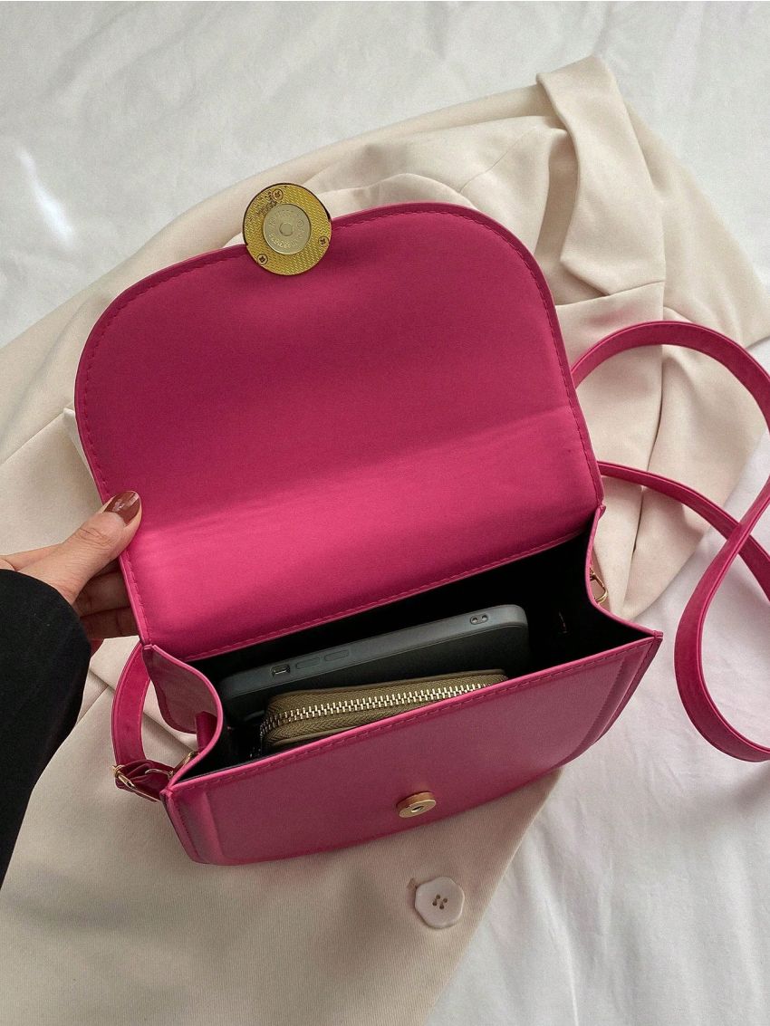 PU Saddle Bag Solid Color Flap Adjustable Strap