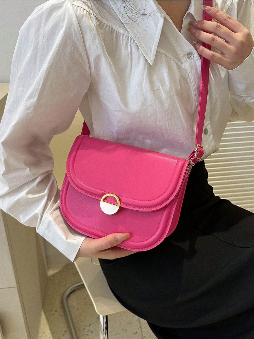 PU Saddle Bag Solid Color Flap Adjustable Strap