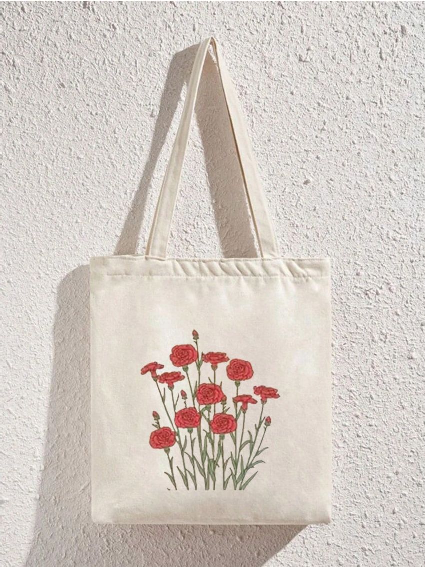 Floral Pattern Shopper Bag Casual Beige