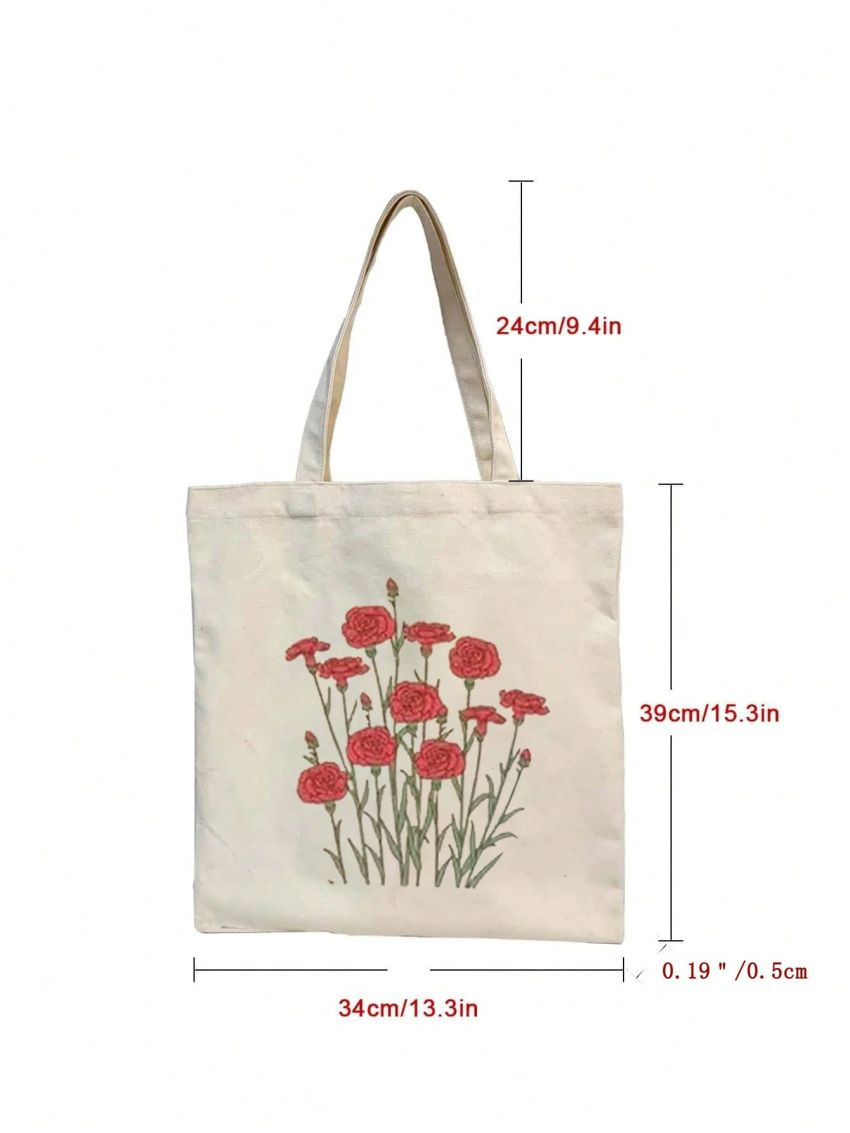 Floral Pattern Shopper Bag Casual Beige