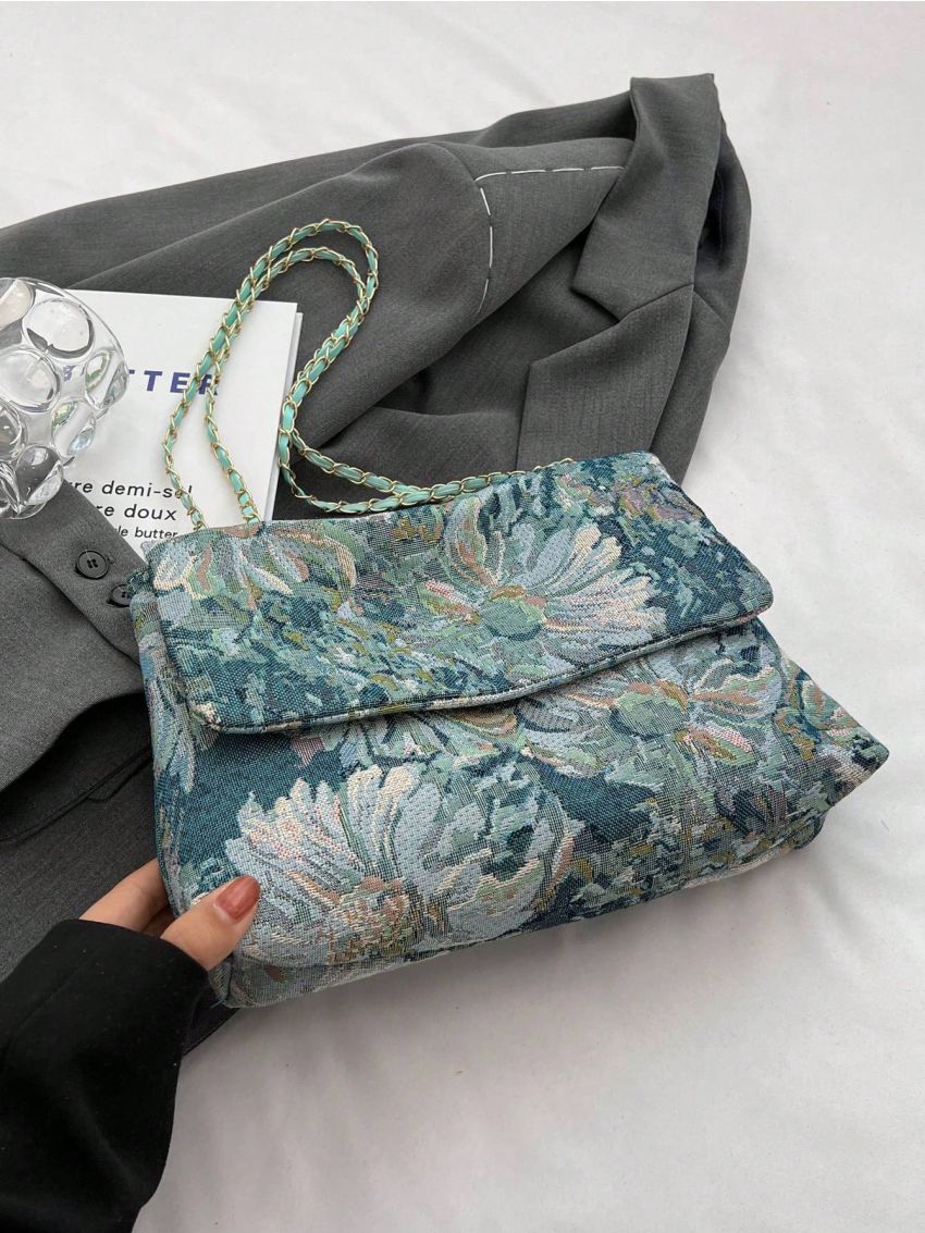 Medium Flap Square Bag Floral Graphic Nylon