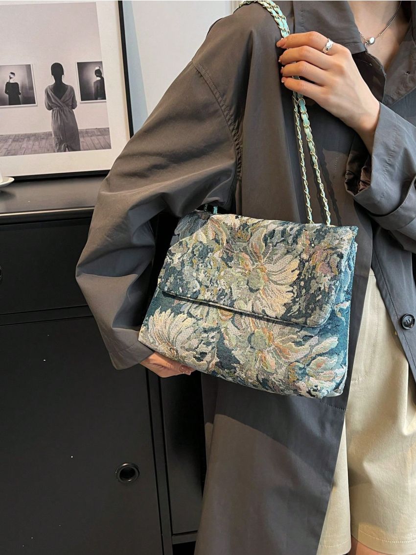 Medium Flap Square Bag Floral Graphic Nylon