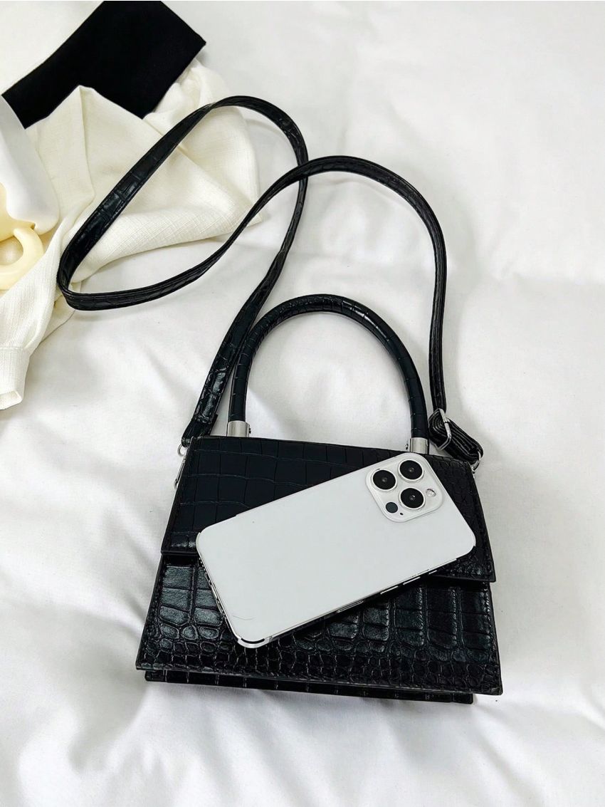 Mini Flap Square Bag Crocodile Embossed PU Minimalist