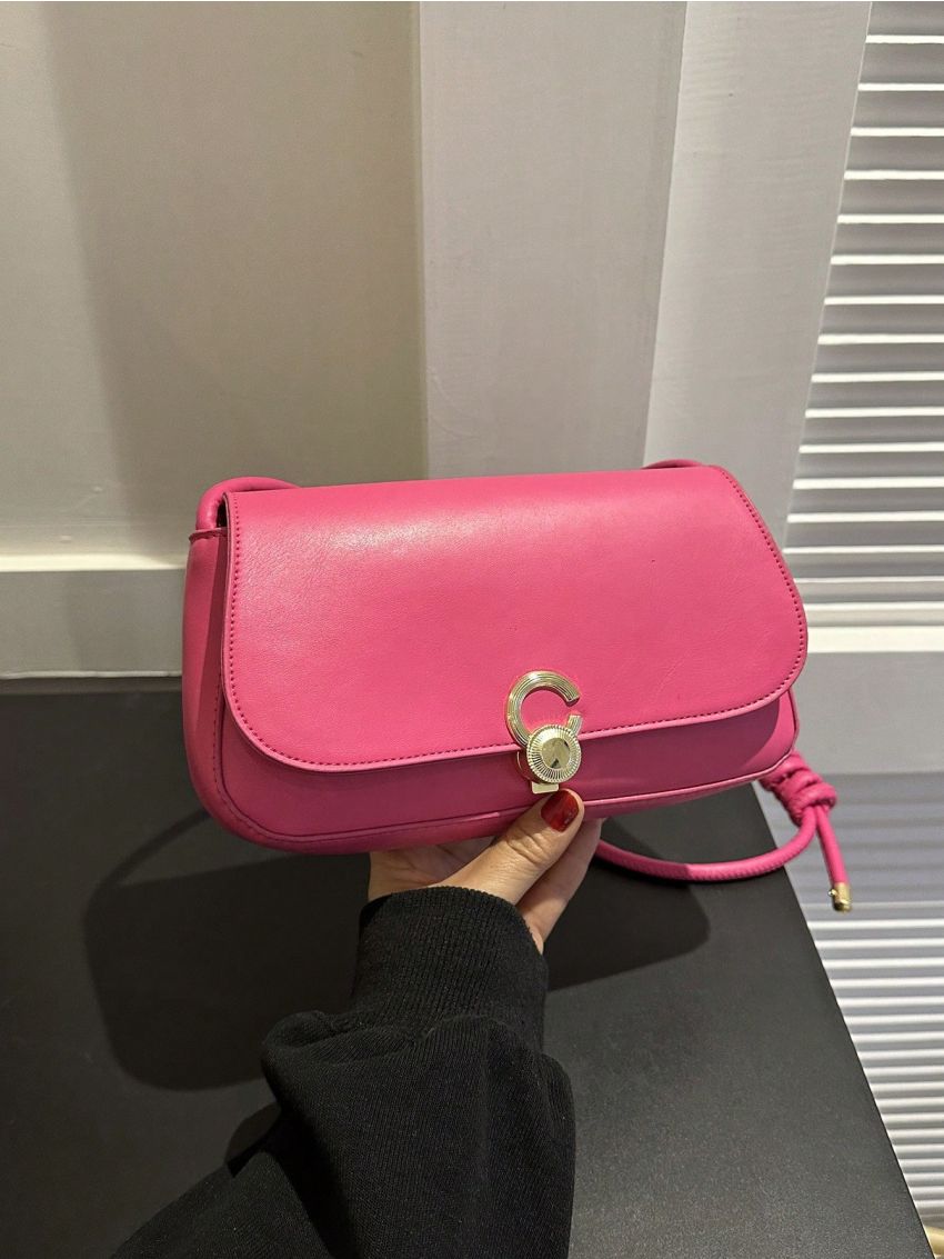 Small Flap Square Bag Metal Decor Neon Pink Funky