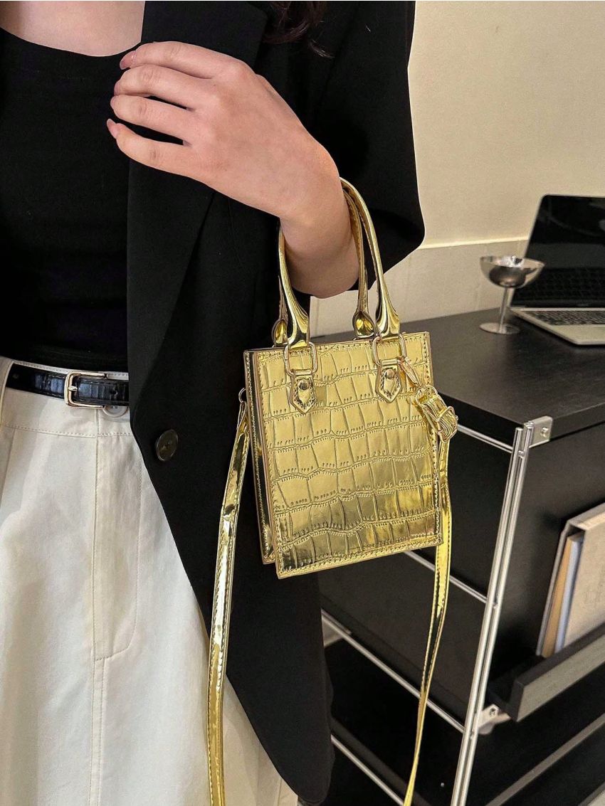 Mini Square Bag Crocodile Embossed Metallic Funky