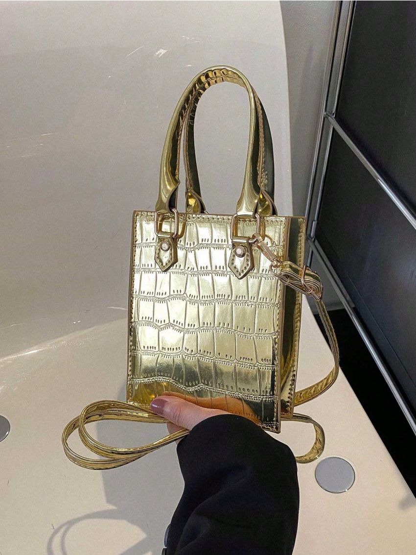 Mini Square Bag Crocodile Embossed Metallic Funky