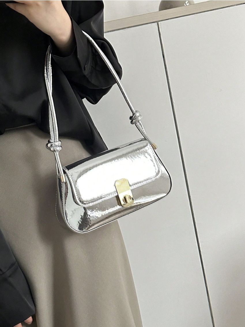 Twist Lock Baguette Bag Metallic PU Funky