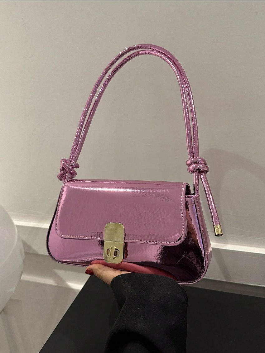 Twist Lock Baguette Bag Metallic PU Funky