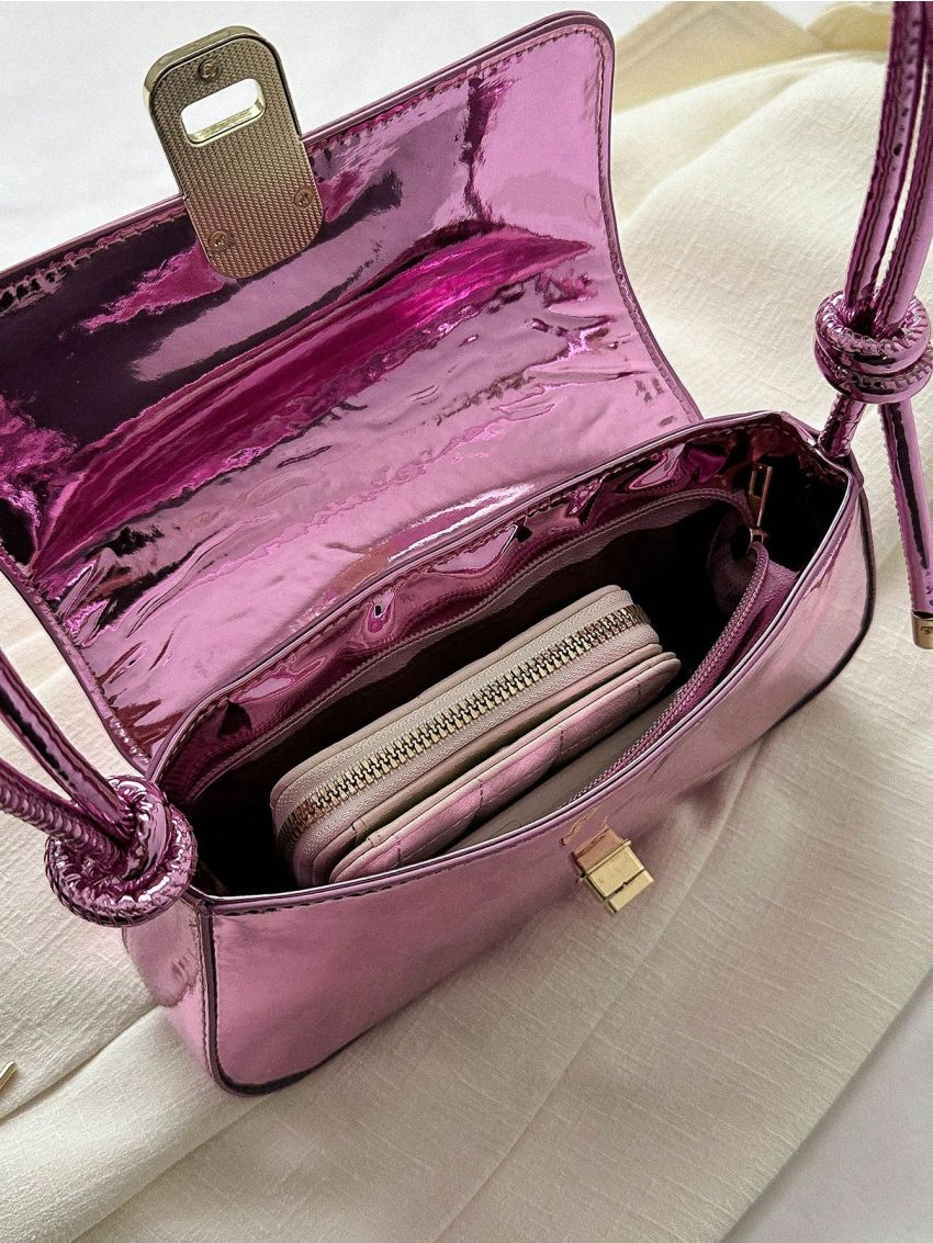 Twist Lock Baguette Bag Metallic PU Funky