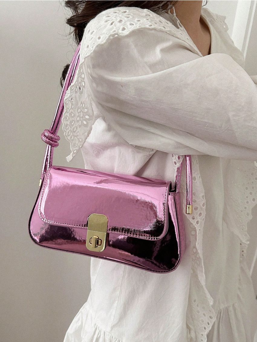 Twist Lock Baguette Bag Metallic PU Funky
