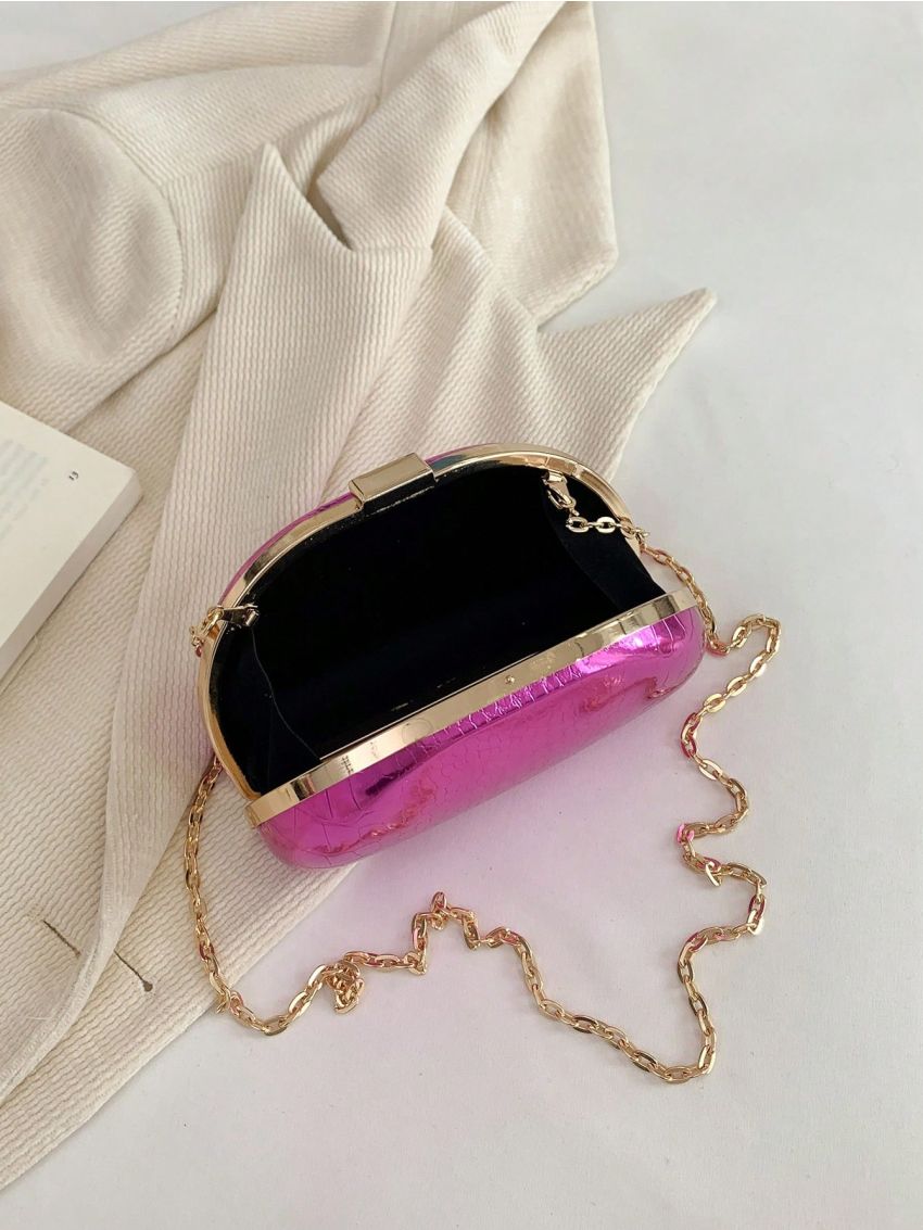 Mini Box Bag Crocodile Embossed Hot Pink Fashionable