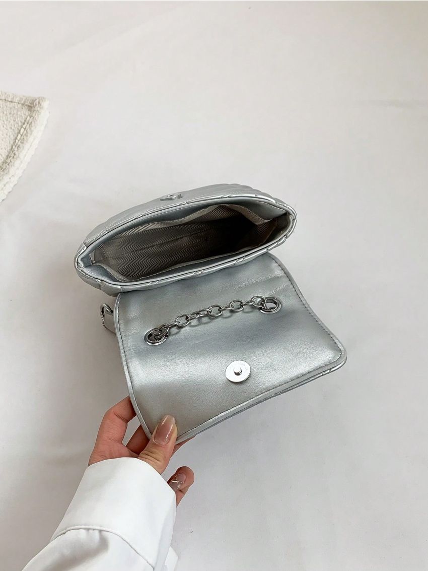 Mini Square Bag Letter Patch Silver Funky