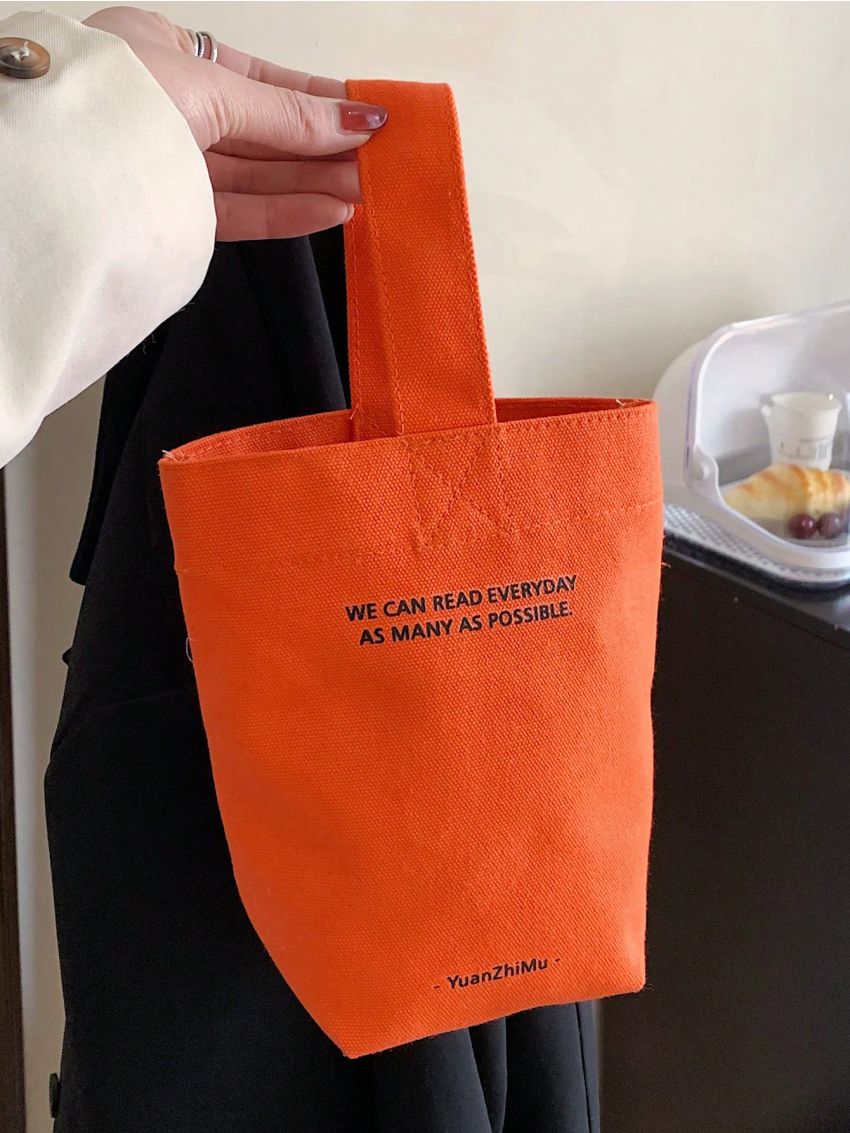 Mini Bucket Bag Letter Print Orange Top Handle For Daily