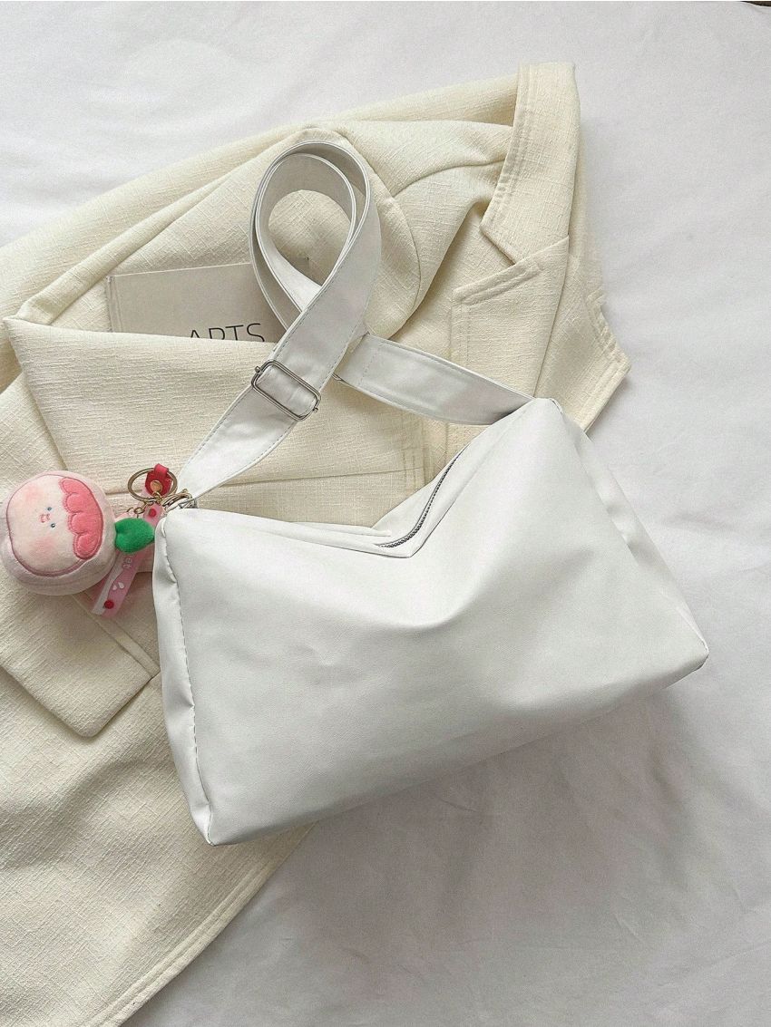 Medium Hobo Bag White Minimalist With Bag Charm