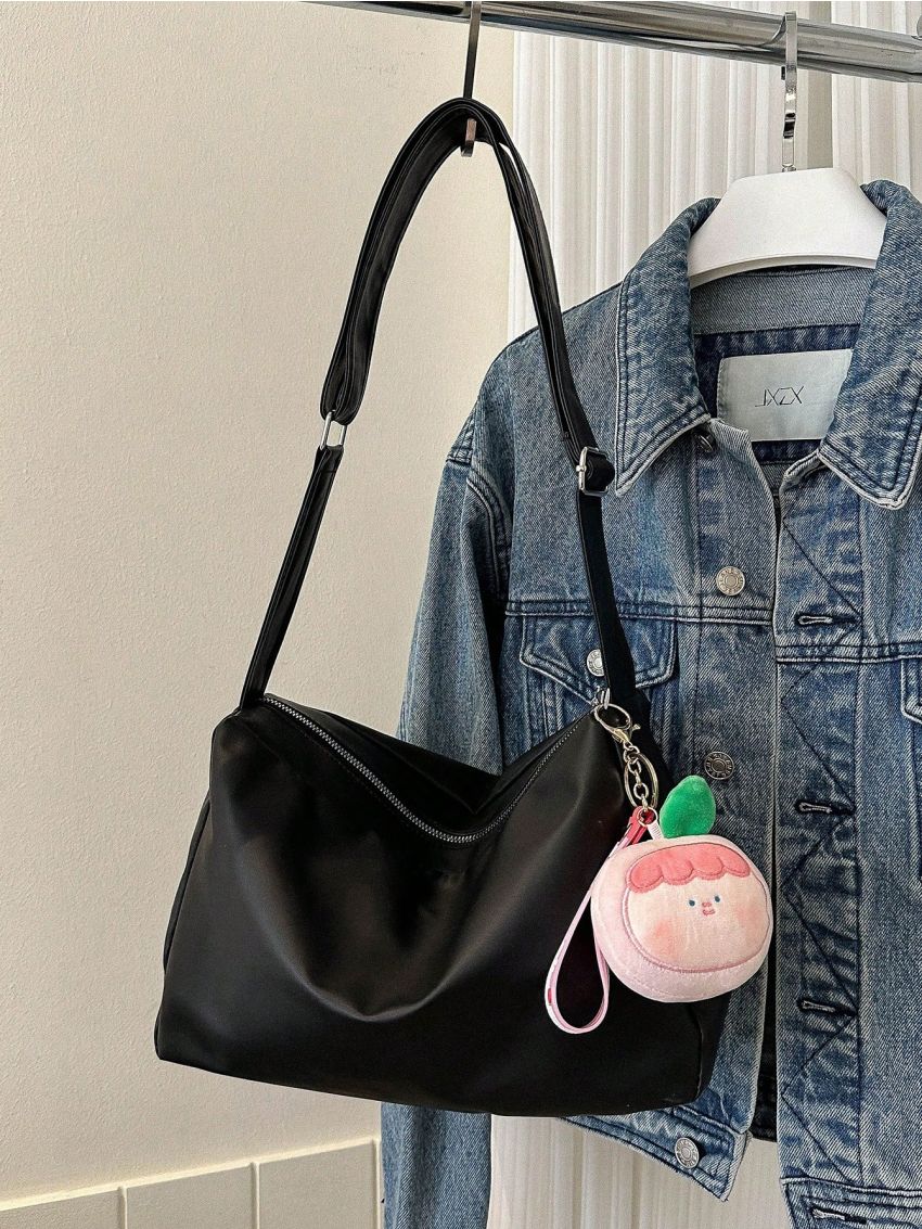 Medium Hobo Bag White Minimalist With Bag Charm