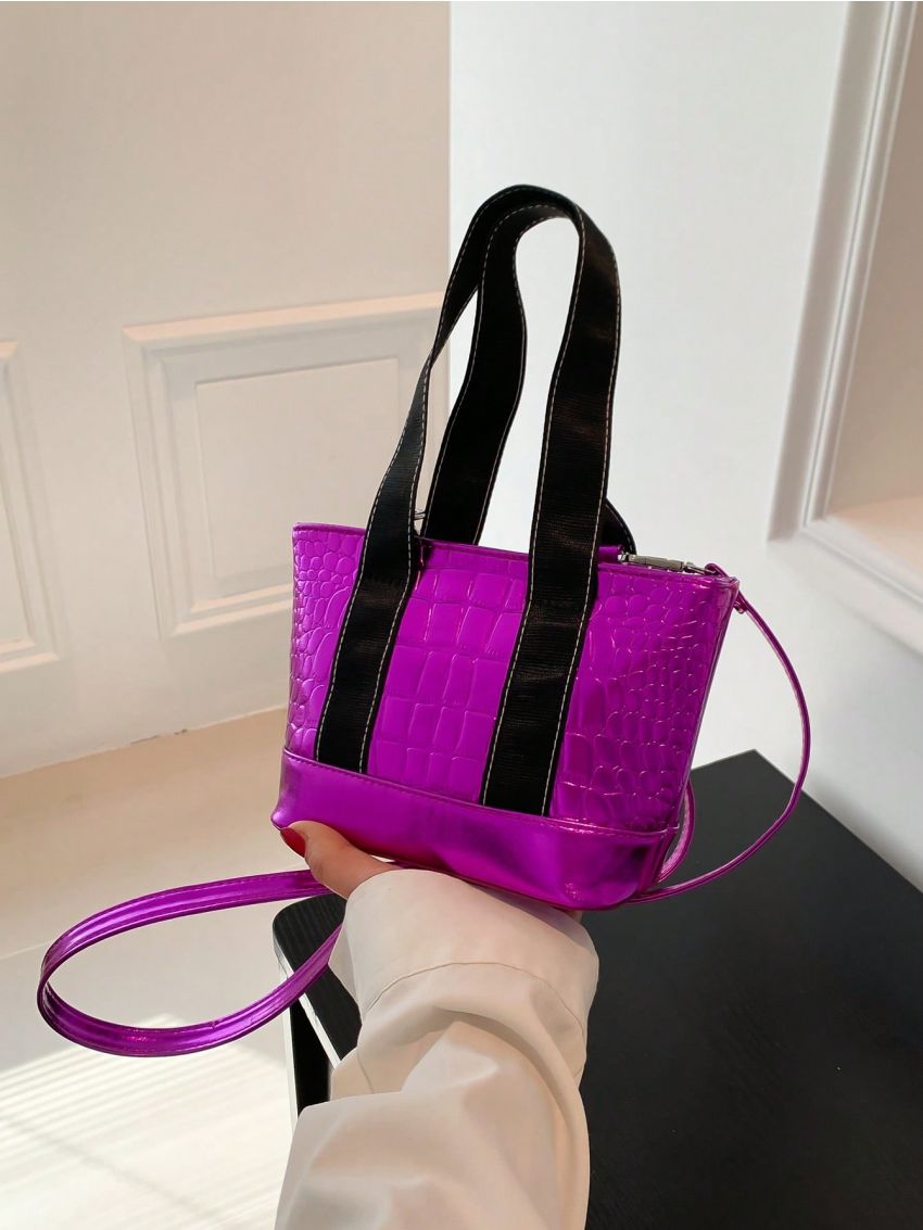 Mini Funky Square Bag Crocodile Embossed Double Handle