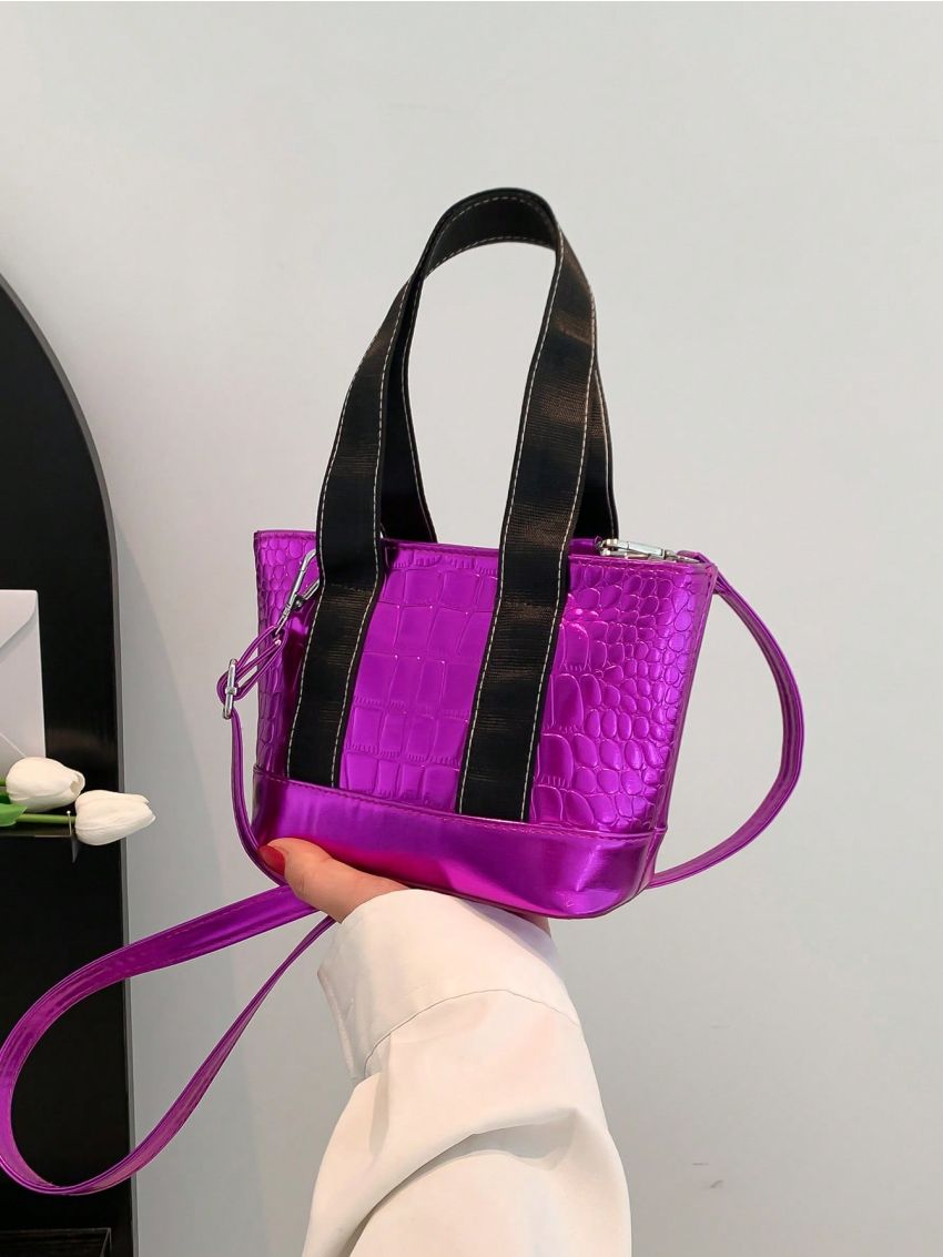 Mini Funky Square Bag Crocodile Embossed Double Handle