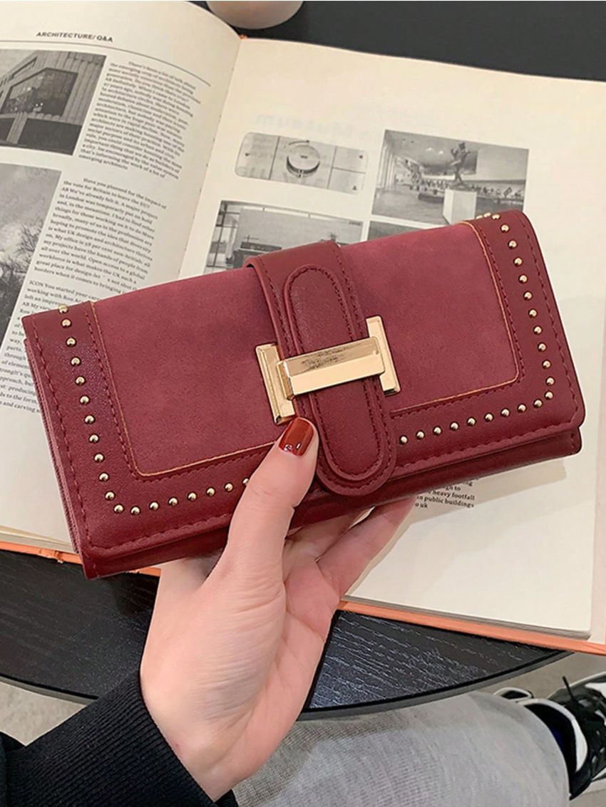 Studded Decor Long Wallet Fold Over