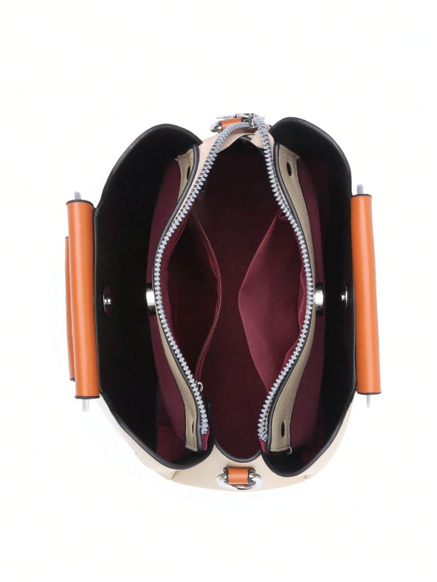 Two Tone Square Bag With Bag Charm