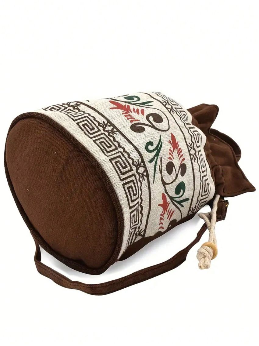 Mini Women's Printed Drawstring Crossbody Bag, Vintage Bucket Bag
